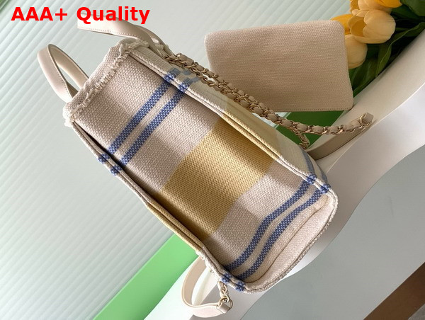 Chanel Shopping Bag Cotton Canvas Gold Tone Metal Ecru Blue and Yellow AS3351 Replica