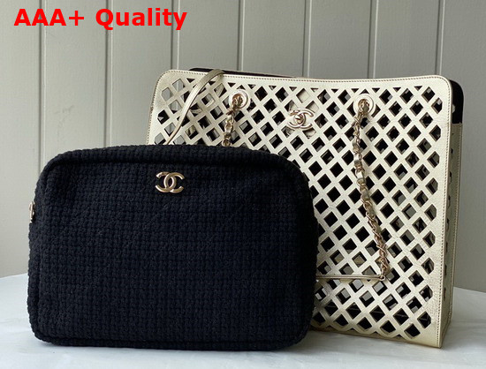 Chanel Shopping Bag Metallic Perforated Calfskin Gold Tone Metal Ref AS2377 Replica