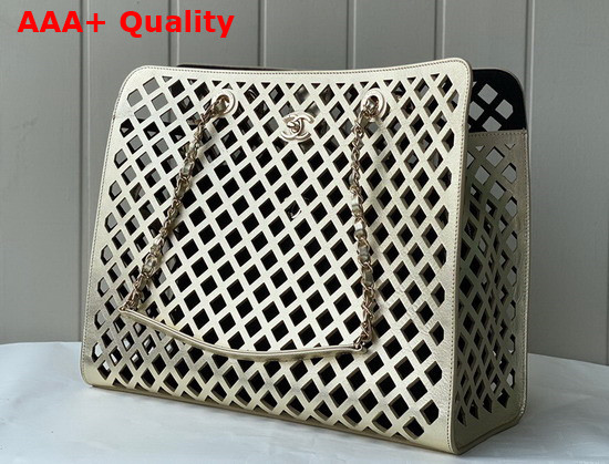 Chanel Shopping Bag Metallic Perforated Calfskin Gold Tone Metal Ref AS2377 Replica