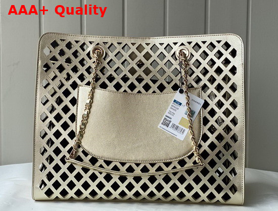 Chanel Shopping Bag Metallic Perforated Calfskin Gold Tone Metal Ref AS2377 Replica