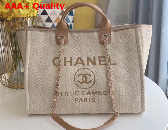 Chanel Shopping Bag Mixed Fibers Calfskin and Gold Tone Metal Beige A66941 Replica