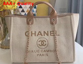 Chanel Shopping Bag Mixed Fibers Calfskin and Gold Tone Metal Beige A66941 Replica