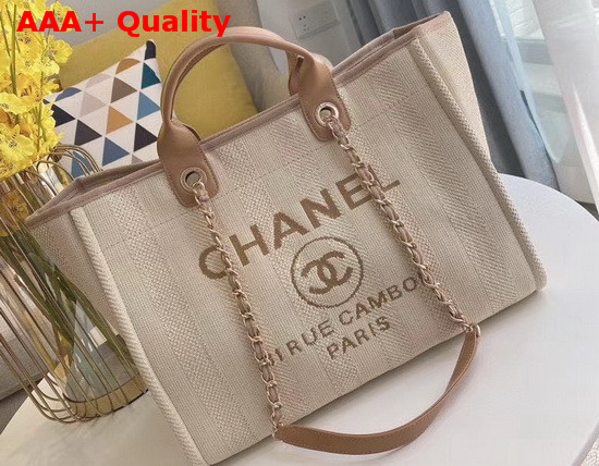 Chanel Shopping Bag Mixed Fibers Calfskin and Gold Tone Metal Beige A66941 Replica