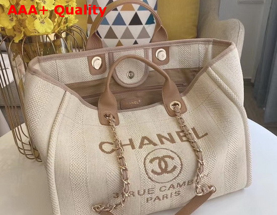 Chanel Shopping Bag Mixed Fibers Calfskin and Gold Tone Metal Beige A66941 Replica