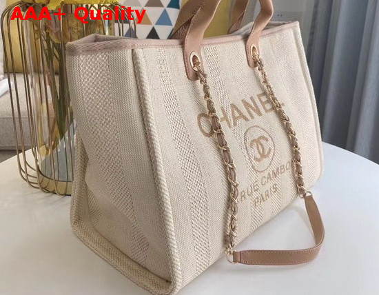 Chanel Shopping Bag Mixed Fibers Calfskin and Gold Tone Metal Beige A66941 Replica