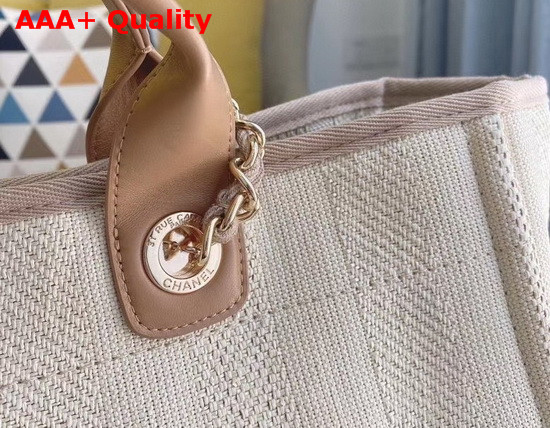 Chanel Shopping Bag Mixed Fibers Calfskin and Gold Tone Metal Beige A66941 Replica