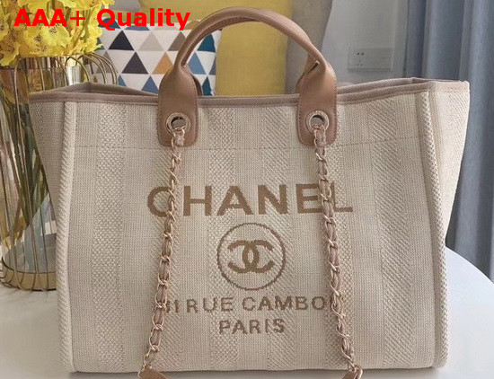 Chanel Shopping Bag Mixed Fibers Calfskin and Gold Tone Metal Beige A66941 Replica