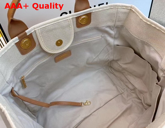 Chanel Shopping Bag Mixed Fibers Imitation Pearls and Gold Tone Metal Ecru and Beige A66941 Replica