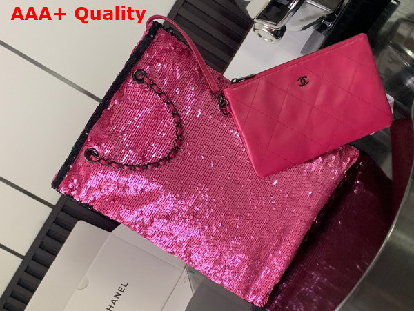 Chanel Shopping Bag Sequins and Black Metal Dark Pink and Black Ref AS4856 Replica