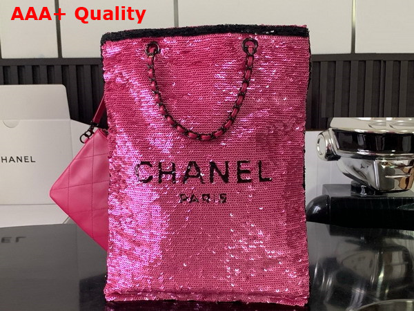 Chanel Shopping Bag Sequins and Black Metal Dark Pink and Black Ref AS4856 Replica