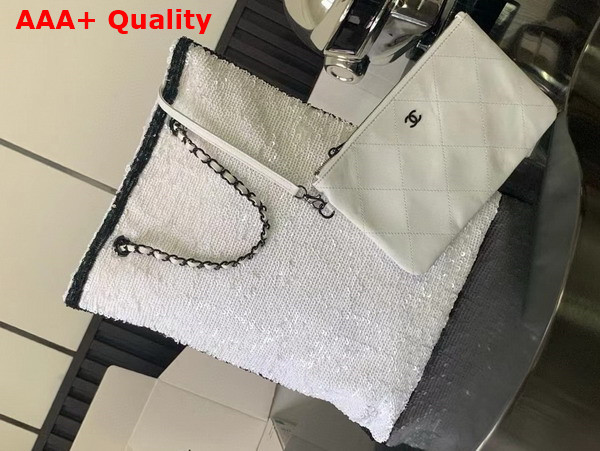 Chanel Shopping Bag Sequins and Black Metal White and Black Ref AS4856 Replica