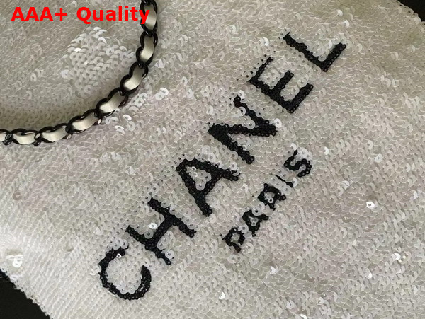 Chanel Shopping Bag Sequins and Black Metal White and Black Ref AS4856 Replica