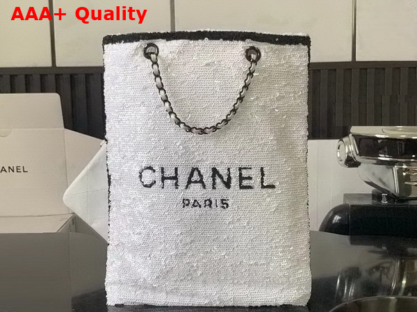 Chanel Shopping Bag Sequins and Black Metal White and Black Ref AS4856 Replica