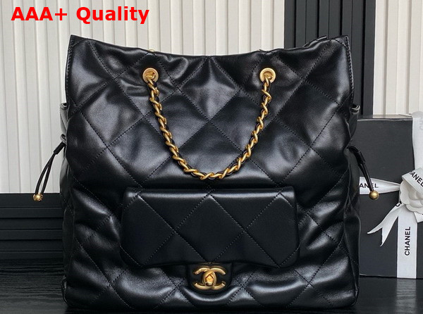 Chanel Shopping Bag in Black Shiny Lambskin Gold Tone Metal AS5315 Replica