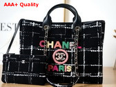 Chanel Shopping Bag in Black and White Tweed with Multicolor Embroidered Chanel Letter Replica