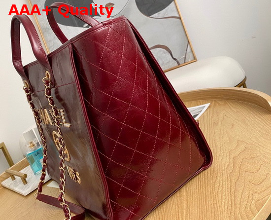 Chanel Shopping Bag in Burgundy Aged Calfskin with Metal Chanel Logo On the Front Replica