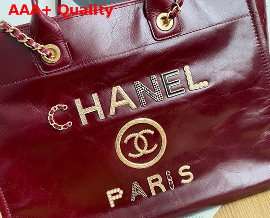 Chanel Shopping Bag in Burgundy Aged Calfskin with Metal Chanel Logo On the Front Replica