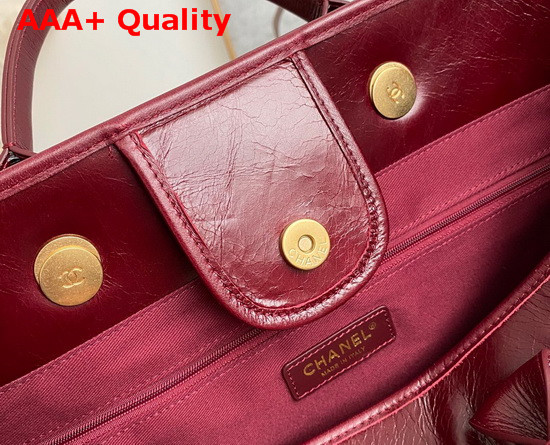 Chanel Shopping Bag in Burgundy Aged Calfskin with Metal Chanel Logo On the Front Replica