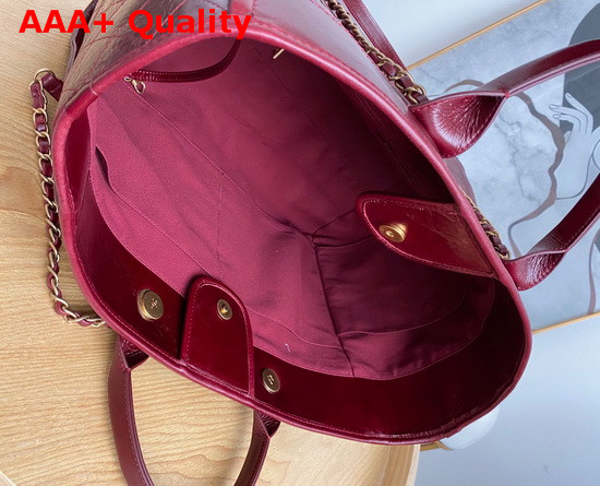 Chanel Shopping Bag in Burgundy Aged Calfskin with Metal Chanel Logo On the Front Replica