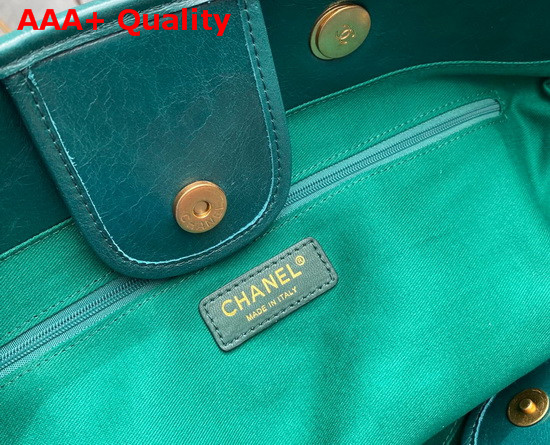 Chanel Shopping Bag in Green Aged Calfskin with Metal Chanel Logo On the Front Replica