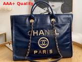 Chanel Shopping Bag in Navy Aged Calfskin with Metal Chanel Logo On the Front Replica