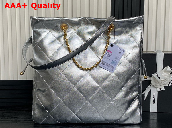 Chanel Shopping Bag in Silver Shiny Lambskin Gold Tone Metal AS5315 Replica