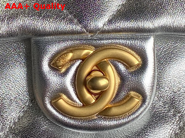 Chanel Shopping Bag in Silver Shiny Lambskin Gold Tone Metal AS5315 Replica