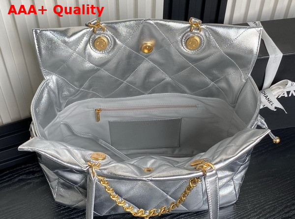 Chanel Shopping Bag in Silver Shiny Lambskin Gold Tone Metal AS5315 Replica