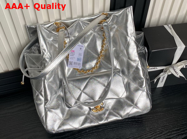 Chanel Shopping Bag in Silver Shiny Lambskin Gold Tone Metal AS5315 Replica