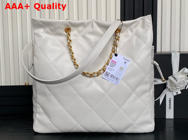 Chanel Shopping Bag in White Shiny Lambskin Gold Tone Metal AS5315 Replica