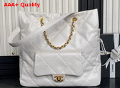 Chanel Shopping Bag in White Shiny Lambskin Gold Tone Metal AS5315 Replica