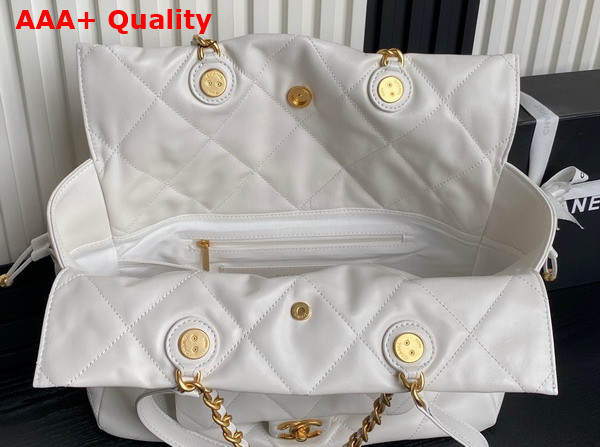 Chanel Shopping Bag in White Shiny Lambskin Gold Tone Metal AS5315 Replica