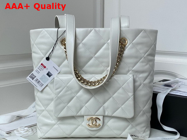 Chanel Shopping Tote Bag in White Calfskin Replica