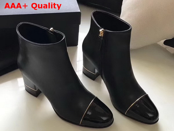 Chanel Short Boot Black Calfskin and Patent Calfskin For Sale