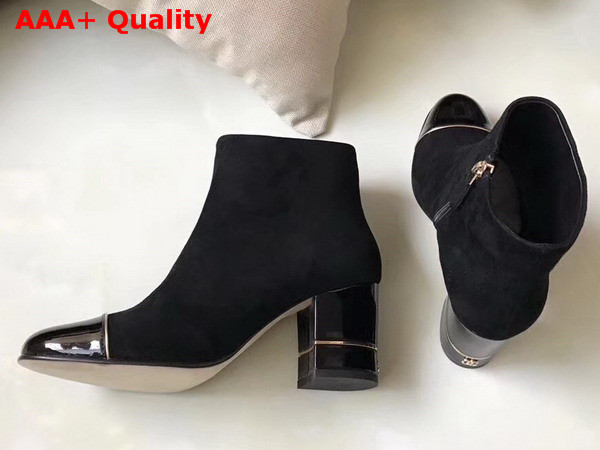 Chanel Short Boot Black Suede and Patent Calfskin For Sale