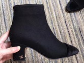 Chanel Short Boot Black Tweed and Grosgrain 65mm Heel For Sale