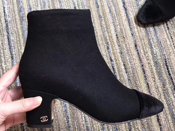 Chanel Short Boot Black Tweed and Grosgrain 65mm Heel For Sale