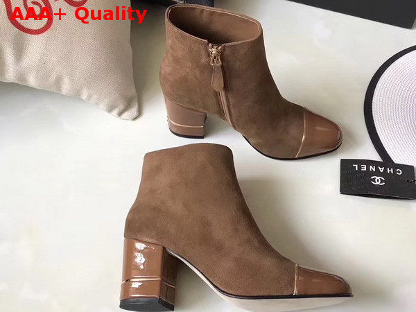 Chanel Short Boot Brown Suede and Patent Calfskin For Sale