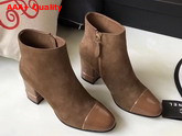 Chanel Short Boot Brown Suede and Patent Calfskin For Sale