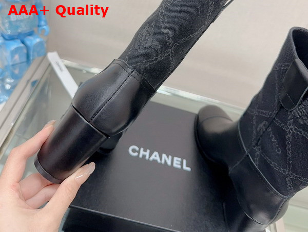 Chanel Short Boot in Black Calfskin and Printed Denim Replica