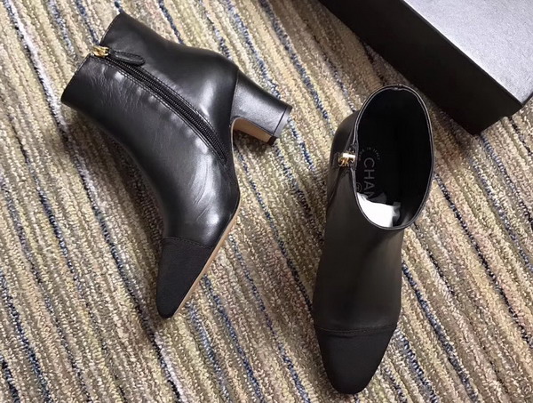 Chanel Short Boot in Black Lambskin and Grosgrain 65mm Heel For Sale