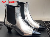 Chanel Short Boot in Silver Crinkled Calfskin and Black Patent Leather Replica