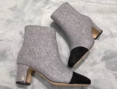 Chanel Short Boot with Side Zip Light Grey Tweed and Black Suede