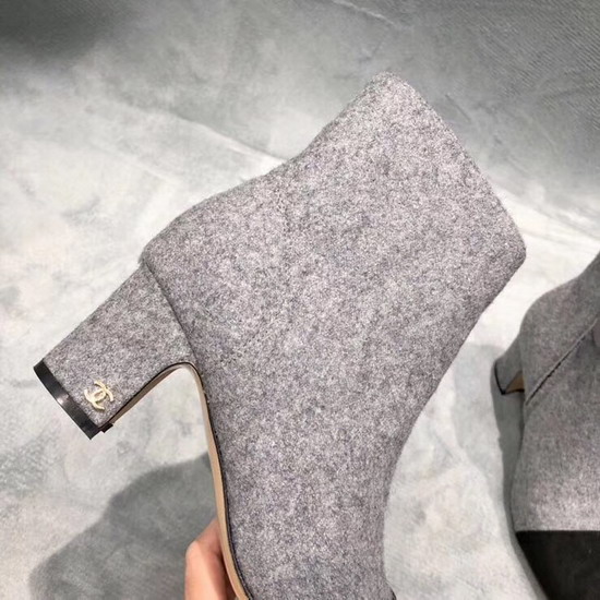 Chanel Short Boot with Side Zip Light Grey Tweed and Black Suede