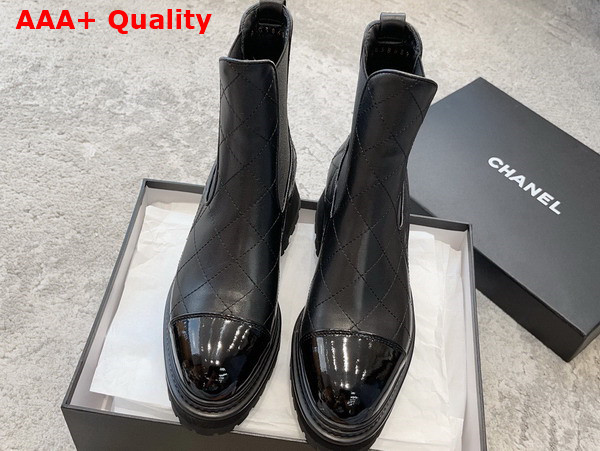 Chanel Short Boots Black Calfskin and Patent Calfskin Replica