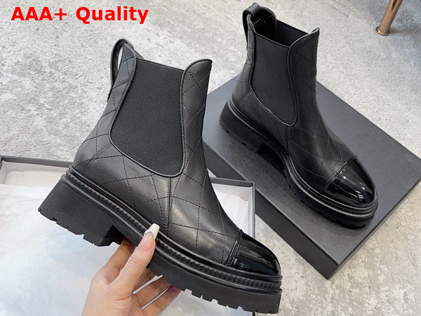 Chanel Short Boots Black Calfskin and Patent Calfskin Replica