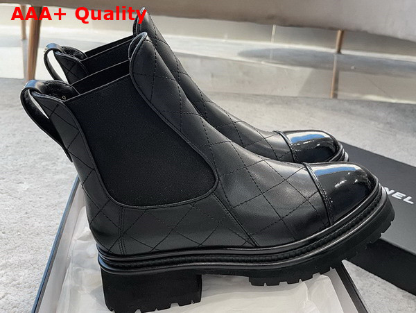 Chanel Short Boots Black Calfskin and Patent Calfskin Replica