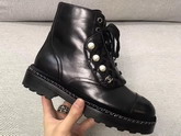 Chanel Short Boots Black Calfskin with Pearl Studs 2in Heel For Sale