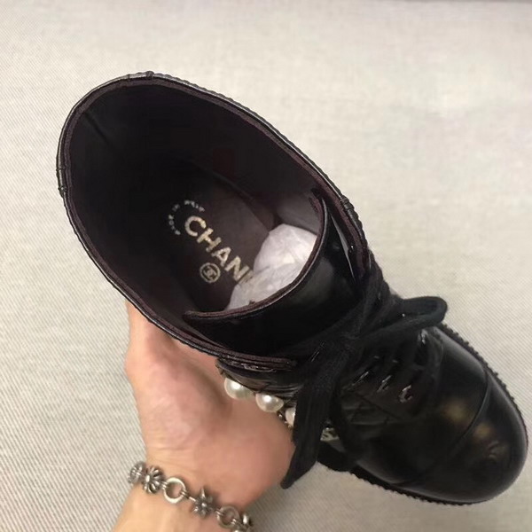 Chanel Short Boots Black Calfskin with Pearl Studs 2in Heel For Sale