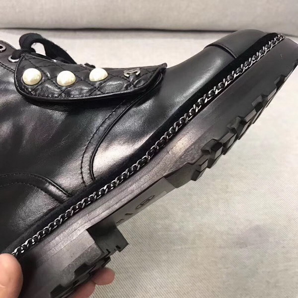 Chanel Short Boots Black Calfskin with Pearl Studs 2in Heel For Sale